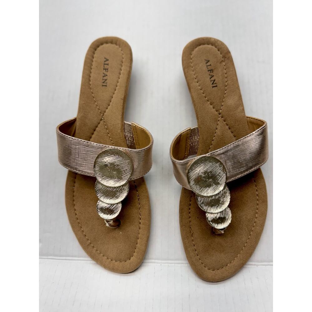 Alfani Women's Metallic Sandals Rose Gold Pink Embellished Flip Flops Thongs 7